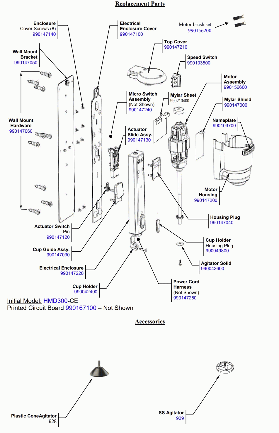 Diagram Diagram and Parts List for HMD300-AU  Hamilton Beach Drink Mixer